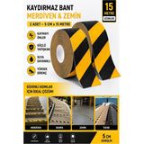 Artlantis Merdiven Kaydırmaz Bant Sarı Siyah 50MM 2 Adet Mas Güvenlik Uyarı Bandı 15 Metre 5 cm Yapışkanlı Basamak Mermer Beton - Sarı - Siyah - 50mm x 15 metre - Standart