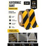 Artlantis Merdiven Kaydırmaz Bant Sarı Siyah 50MM 2 Adet Mas Güvenlik Uyarı Bandı 5 Metre 5 cm Yapışkanlı Basamak Mermer Beton - Sarı - Siyah - 50mm x 5 metre - Standart
