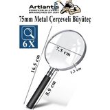 Artlantis Metal Büyüteç 75 mm 1 Adet 6x Plastik Sap Çerçeveli 7.5 cm Büyüteç Merçek Okul Büro Ofis Krom Kaplama Büyüteç - Standart