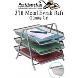 Artlantis Metal Evrak Rafı 3 Lü 1 Paket Masa Üstü A4 Dosya Düzenleyici Kağıt Tepsisi Metal Fileli Üç Katlı Hareketli Perfore - Gri
