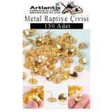 Artlantis Metal Raptiye Çivisi 150 Adet 1 Paket Perçinli Altın Sarı Raptiye Nikel Kaplamalı Ev Okul Büro Yuvarlak Raptiye