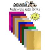 Artlantis Metalik Aynalı Fon Kartonu 10 Renk 50x70 cm 1 Paket Okul Sınıf Dekoratif Pırıltılı Folyo Kağıt