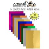 Artlantis Metalik Aynalı Fon Kartonu A4 10 Renk 20X30 cm 1 Paket Okul Sınıf Dekoratif Pırıltılı Folyo Kağıt