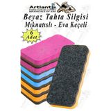 Artlantis Mıknatıslı Yazı Tahta Silgisi Eva 6 Adet Beyaz Yazı Tahtası Silgisi Manyetik Kaliteli Keçe Uçlu Eva Okul Sınıf Ofis Kuru