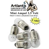 Artlantis Mini Ampul 2,5 Volt 5 Adet 1 Paket Küçük Elektrik Deney Ampulü 2.5 V Okul Sınıf Elektrik Devre Deney Ampulü - Sarı - Standart