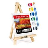 Artlantis Mini Şövale 10x10 Cm Tuval 3 Ml Akrilik Boya 6 Renk Ve Fırça 1 Paket 10x10 Mini Tuval Masaüstü Küçük Şövale Boyama Seti Çok Renkli