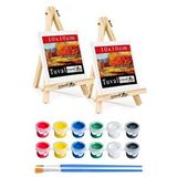 Artlantis Mini Şövale 10x10 Cm Tuval 3 Ml Akrilik Boya 6 Renk Ve Fırça 2 Adet 10x10 Mini Tuval Masaüstü Küçük Şövale Boyama Seti Çok Renkli