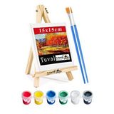 Artlantis Mini Şövale 15x15 Cm Tuval 3 Ml Akrilik Boya 6 Renk Ve Fırça 2 Adet 15x15 Mini Tuval Masaüstü Küçük Şövale Boyama Seti Çok Renkli