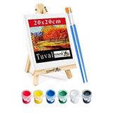 Artlantis Mini Şövale 20x20 Cm Tuval 3 Ml Akrilik Boya 6 Renk Ve Fırça 1 Paket 20x20 Mini Tuval Masaüstü Küçük Şövale Boyama Seti Çok Renkli