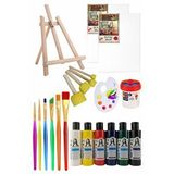 Artlantis Mini Şövale 25x35 2 Li Tuval Monalisa 6 Renk Akrilik Boya Başlangıç Seti Fırça Palet Ponpon Su Kabı Masaüstü Sanatsal Çok Renkli