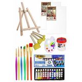 Artlantis Mini Şövale 25x35 2 Li Tuval Mydido 12 Renk Akrilik Boya Başlangıç Seti Fırça Palet Ponpon Su Kabı Masaüstü Sanatsal Çok Renkli
