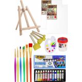Artlantis Mini Şövale 25x35 2 li Tuval Mydido 12 Renk Akrilik Boya Başlangıç Seti Fırça Palet Ponpon Su Kabı Masaüstü Sanatsal