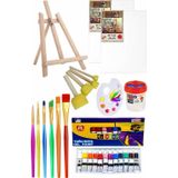 Artlantis Mini Şövale 25x35 2 Li Tuval Mydido 12 Renk Yağlı Boya Başlangıç Seti Fırça Palet Ponpon Su Kabı Masaüstü Sanatsal