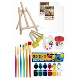 Artlantis Mini Şövale 25x35 2 Li Tuval Mydido 6 Renk Akrilik Boya Başlangıç Seti Fırça Palet Ponpon Su Kabı Masaüstü Sanatsal Çok Renkli