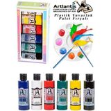 Artlantis Monalisa Akrilik Boya 6 Renk x 70 ml Ana Renkler 1 Paket ve Yuvarlak Resim Paleti Fırçalı 1 Paket 10 Hazneli Boya Paleti Sanatsal Boyalar Için Palet Akrilik Boya
