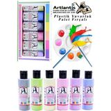 Artlantis Monalisa Akrilik Boya 6 Renk x 70 ml Pastel Renkler 1 Paket ve Yuvarlak Resim Paleti Fırçalı 1 Paket 10 Hazneli Boya Paleti Sanatsal Boyalar Için Palet Akrilik Boya