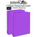 Artlantis Mor 4 Halkalı Klasör 2 Adet A4 Pvc Öğrenci ve Ofis Tipi Evrak Sunum Klasörü Iç Cepli Otomatik Mekanizmalı Büro Okul