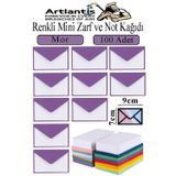 Artlantis Mor Mini Zarf 7x9 cm Not Kağıtlı 100 Adet Küçük Mor Zarf Mektup Oyun Zarfı Doğum Günü Dilekleri Zarfı Canlı Renk