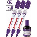 Artlantis Mor Yazı Tahta Kalemi 3 Adet ve Yazı Tahta Mürekkebi 30 ml 1 Adet Doldurulabilir Tahta Kalemi Beyaz Yazı Tahtası - Standart