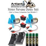 Artlantis Motor Deney Seti 1 Paket Pervane Dc Motor Anahtar Pil Yatağı Pil Krokodil Kablo Okul Sınıf Deney Malzemesi