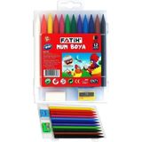 Artlantis Mum Boya 12 Renk Uzun Üçgen Tutuş 1 Paket Plastik Kutulu Silinebilir Fatih Mumu Boya Silgi Kalemtraş - Renkli - Standart