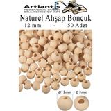 Artlantis Naturel Ahşap Boncuk 12MM 50 Li 1 Paket Ham Boyanabilir Ahşap Yuvarlak Doğal Boncuklar Takı Tasarım Ektinlik Kreş Okul - Standart