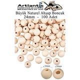 Artlantis Naturel Ahşap Boncuk 24mm 100 Lü 1 Paket Ham Boyanabilir Ahşap Yuvarlak Doğal Boncuklar Takı Tasarım Ektinlik Kreş Okul Çok Renkli