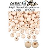 Artlantis Naturel Ahşap Boncuk 24MM 100 Lü 1 Paket Ham Boyanabilir Ahşap Yuvarlak Doğal Boncuklar Takı Tasarım Ektinlik Kreş Okul - Standart