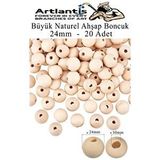 Artlantis Naturel Ahşap Boncuk 24mm 20 Li 1 Paket Ham Boyanabilir Ahşap Yuvarlak Doğal Boncuklar Takı Tasarım Ektinlik Kreş Okul Çok Renkli