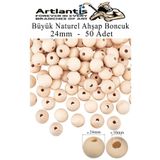 Artlantis Naturel Ahşap Boncuk 24mm 50 li 1 Paket Ham Boyanabilir Ahşap Yuvarlak Doğal Boncuklar Takı Tasarım