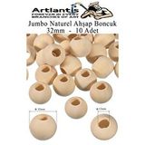 Artlantis Naturel Ahşap Boncuk 32mm 10 Lu 1 Paket Ham Boyanabilir Ahşap Yuvarlak Doğal Boncuklar Takı Tasarım Ektinlik Kreş Okul Çok Renkli