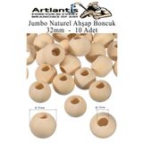 Artlantis Naturel Ahşap Boncuk 32mm 10 lu 1 Paket Ham Boyanabilir Ahşap Yuvarlak Doğal Boncuklar Takı Tasarım