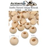 Artlantis Naturel Ahşap Boncuk 32mm 20 li 1 Paket Ham Boyanabilir Ahşap Yuvarlak Doğal Boncuklar Takı Tasarım