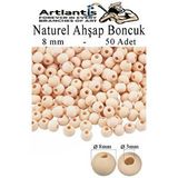 Artlantis Naturel Ahşap Boncuk 8mm 50 Li 1 Paket Ham Boyanabilir Ahşap Yuvarlak Doğal Boncuklar Takı Tasarım Ektinlik Kreş Okul Çok Renkli