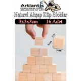 Artlantis Naturel Ahşap Küp Bloklar 3x3x3cm 16 Adet Ahşap Naturel Kare Blok Eğitici Geliştirici Oyuncak Küp Matematik Birim