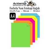 Artlantis Neon Fosforlu Renkli A4 Fotokopi Kağıdı 50 li 1 Paket 50 Adet Fosforlu 5 Renk Parlak Canlı Renkler F
