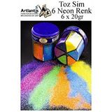 Artlantis Neon Fosforlu Toz Sim 6 Renk 120 Gr 1 Paket Tuzluklu Karışık 6 Lı Renkli Canlı Neon Toz Sim Büyük Epoksi Reçine Çok Renkli