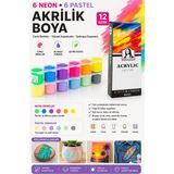 Artlantis Neon ve Pastel Akrilik Boya 12 Renk 1 Paket Monalisa 22 ml 12 Li Akrilik Boya Resim Dersi Tuval Ahşap Taş Boya Seti - Standart - Çok Renkli