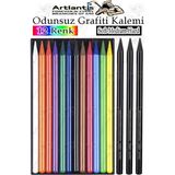 Artlantis Odunsuz Grafiti Kalemi 12 Renk ve 3 Siyah 1 Paket Odunsuz Kömür Kalemi Füzen Çizim Eskiz Kalemi Karakalem Kalemi - Standart - Çok Renkli
