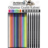 Artlantis Odunsuz Grafiti Kalemi 12 Renk ve 6 Siyah 1 Paket Odunsuz Kömür Kalemi Füzen Çizim Eskiz Kalemi Karakalem Kalemi - Standart - Çok Renkli