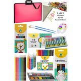 Artlantis Öğrenci Boyama Seti 10 Parça 1 Paket 35X50 Resim Çantası Resim Defter Adel Sulu Boya Kuru Boya Pastel Boya Keçeli Kalem - Pembe - Standart