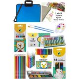 Artlantis Öğrenci Boyama Seti 10 Parça 1 Paket 35X50 Resim Çantası Resim Defter Adeli Sulu Boya Kuru Boya Pastel Boya Keçeli Kalem - Mavi - Standart