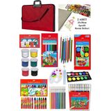 Artlantis Öğrenci Boyama Seti 11 Parça 1 Paket 35X50 Resim Çantası Resim Defter Fabe Sulu Boya Kuru Boya Pastel Boya Keçeli Kalem - Kırmızı - Standart