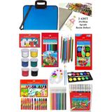 Artlantis Öğrenci Boyama Seti 11 Parça 1 Paket 35X50 Resim Çantası Resim Defter Faber Sulu Boya Kuru Boya Pastel Boya Keçeli Kalem - Mavi - Standart