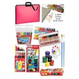 Artlantis Öğrenci Boyama Seti 11 Parça 1 Paket 35x50 Resim Çantası Resim Defter Fatih Sulu Boya Kuru Boya Pastel Boya Keçeli Kalem Pembe