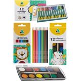 Artlantis Öğrenci Okul Boyama Seti 3 lü Adel 12 Renk Pastel Boya Kuru Boya Sulu Boya 12 li Boya Set Kreş Seti