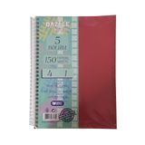 Artlantis Orta Boy 4+1 Ayraçlı Defter 5 Konulu 150 Yaprak 1 Adet 4 Kareli 1 Çizgili Spralli Plastik Kapak Seperatörlü 18x25 cm (Kırmızı)