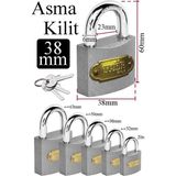 Artlantis Orta Boy Asma Kilit 38 mm 1 Adet Thor Plus Paslanmaz Metal Asma Kilit Dayanıklı Yedek Anahtarlı Zincir Kilidi Kapı Bahçe - Gri - 38mm - Standart