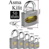 Artlantis Orta Boy Asma Kilit 50 mm 1 Adet Thor Plus Paslanmaz Metal Asma Kilit Dayanıklı Yedek Anahtarlı Zincir Kilidi Kapı Bahçe - Gri - 50mm - Standart