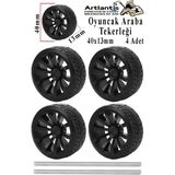 Artlantis Oyuncak Araba Tekerleği Seti 4 cm 4 Lü 1 Paket Plastik Tekerlek Deney Için 2 Adet Metal Şaft Proje Deney Seti - Siyah - 40 mm - Standart